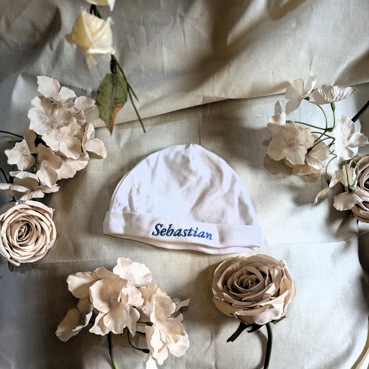 Personalized embroidered newborn baby hat