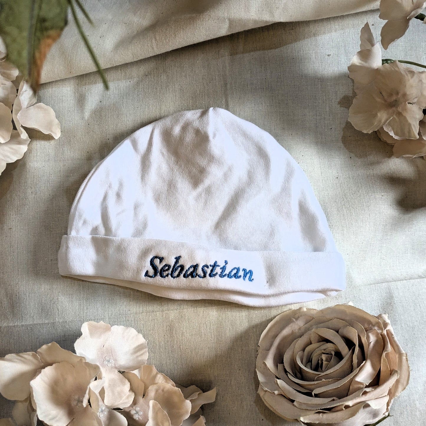Personalized embroidered newborn baby hat
