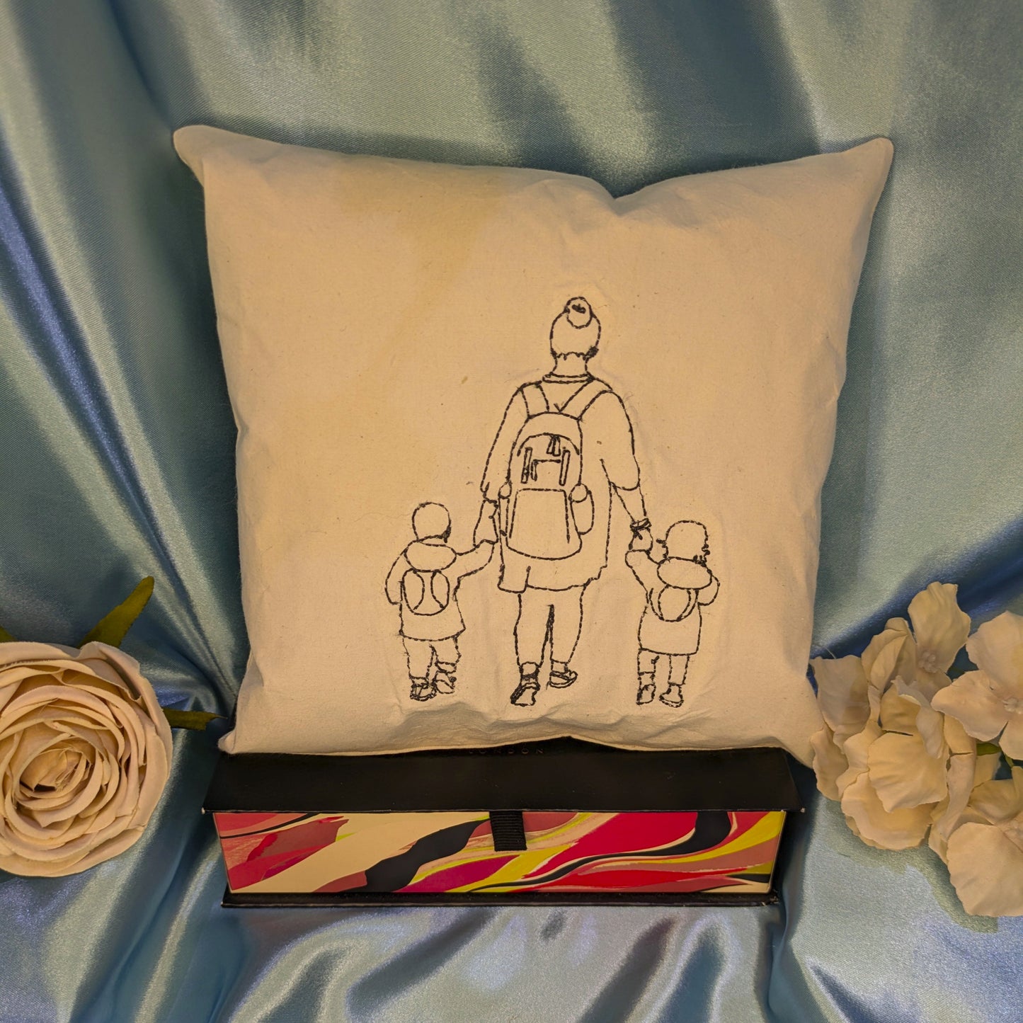 Embriodered Line Art Throw Pillow