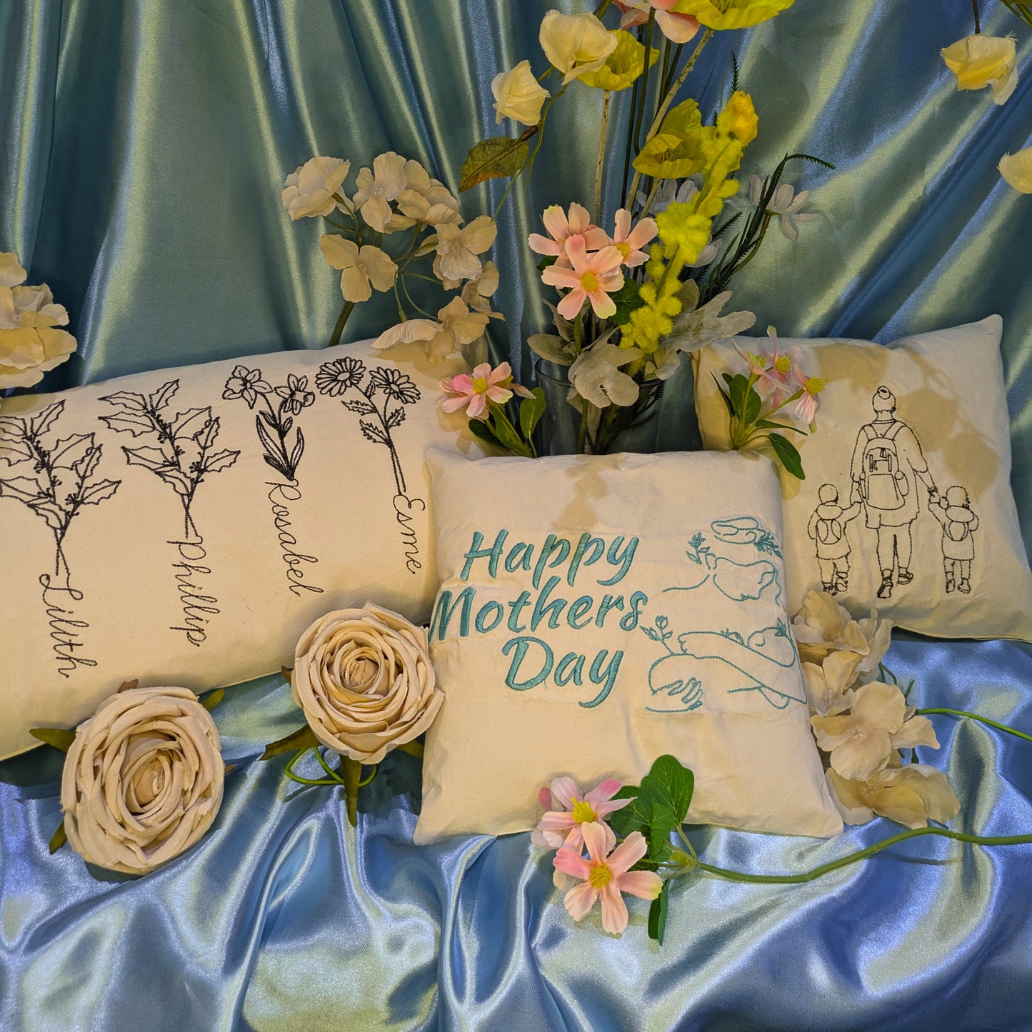 Birth-month Flowers throw pillow, Unique Mothers day Gift