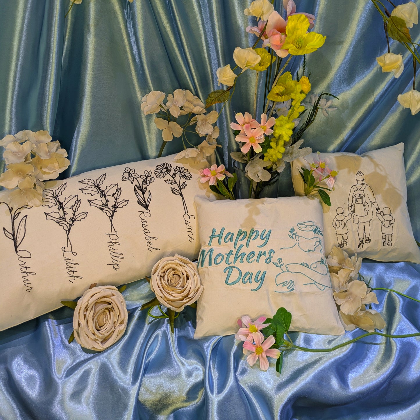 Birth-month Flowers throw pillow, Unique Mothers day Gift